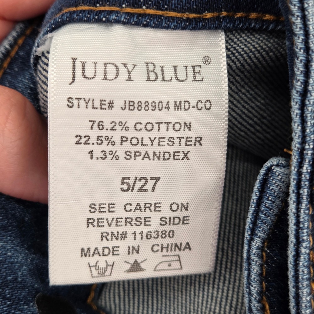 Judy Blue Women 27 / 5 Wide Crop Denim Jeans Blue Whiskering Patch‎ Pockets - Picture 5 of 5